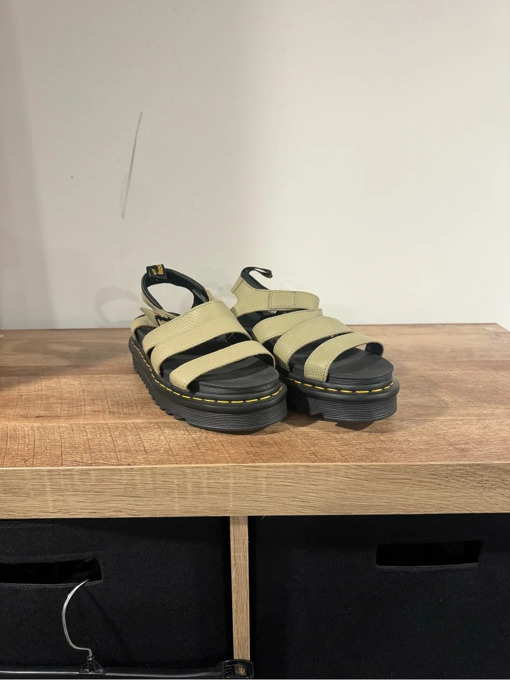 Dr. Martens Olive Green Leather Platform Sandals